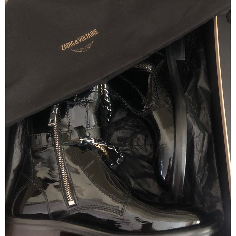 ZADIG & VOLTAIRE New Laureen Patent Leather Chain Boots Size 36 / US 5 - Picture 4 of 12